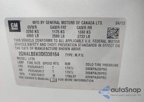 2013 Chevrolet Equinox Ls из США, поврежденный, VIN 2GNALBEK0D6338164